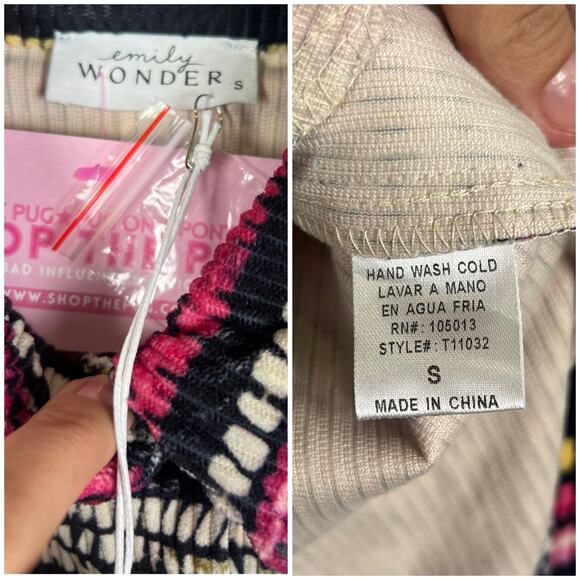 Emily Wonder Multicolor Ribbed Button up Shirt S Long Sleeve Collared Boho Retro - Picture 5 of 11